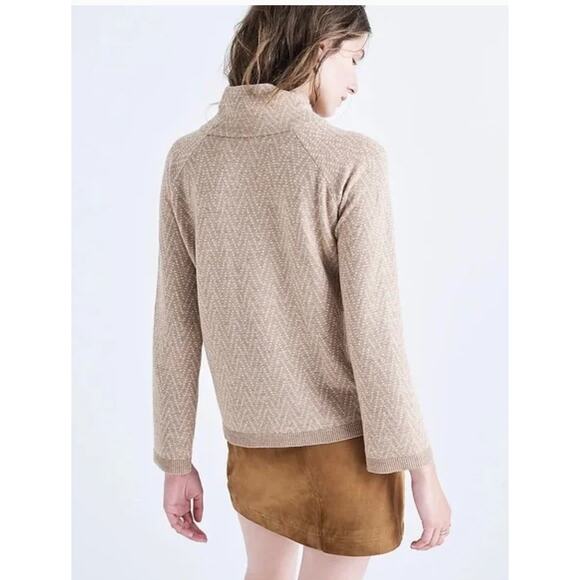 Madewell Sweater Womens Small Brown Tan Cinemathque Chevron Mock Neck Wool Blend - Picture 3 of 9